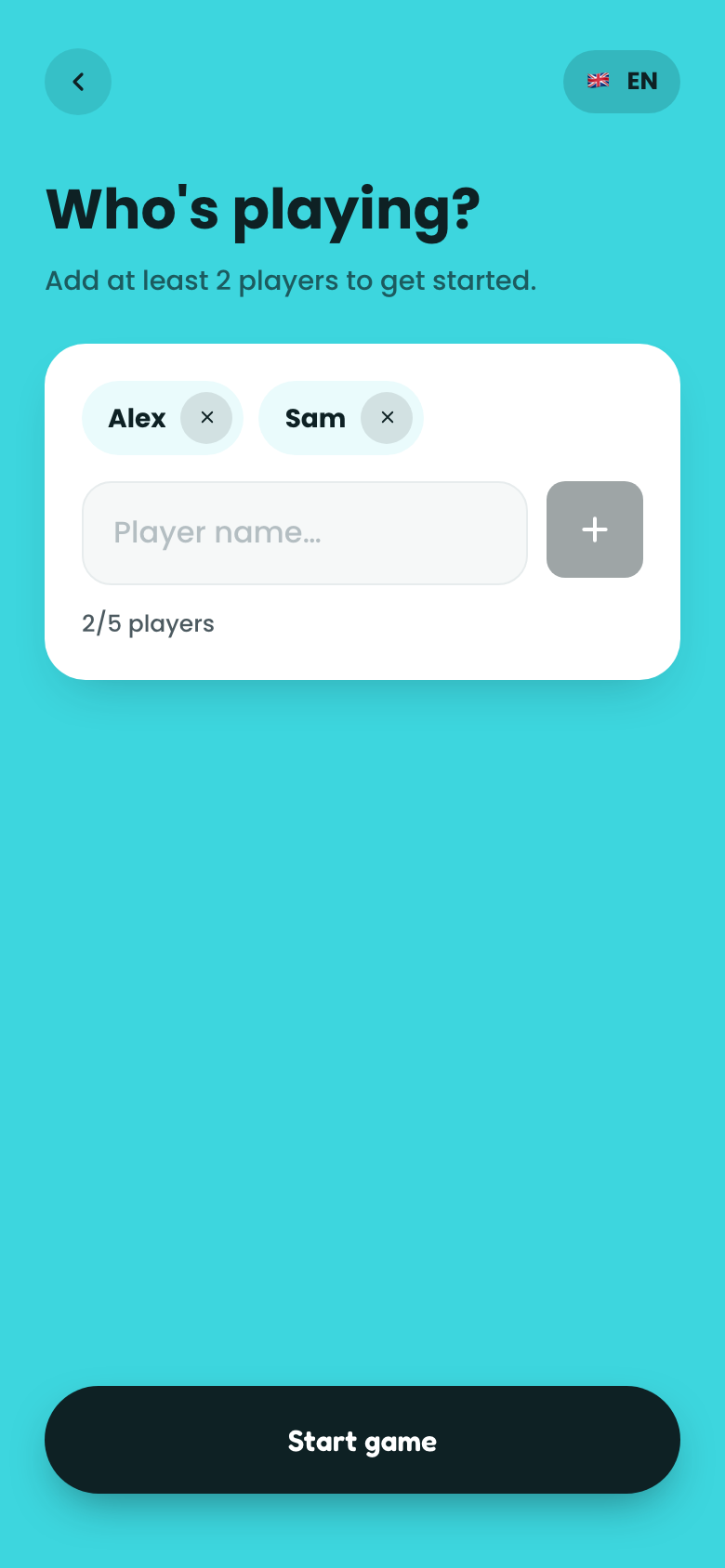 The player list showing everyone added before starting